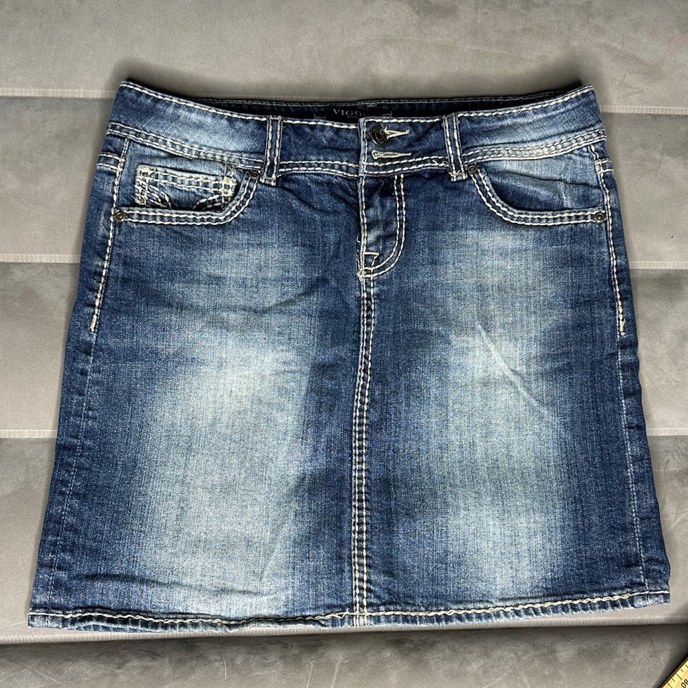 Y2K‎ Vigoss Blue Denim Skirt with White Stitching size 30/9